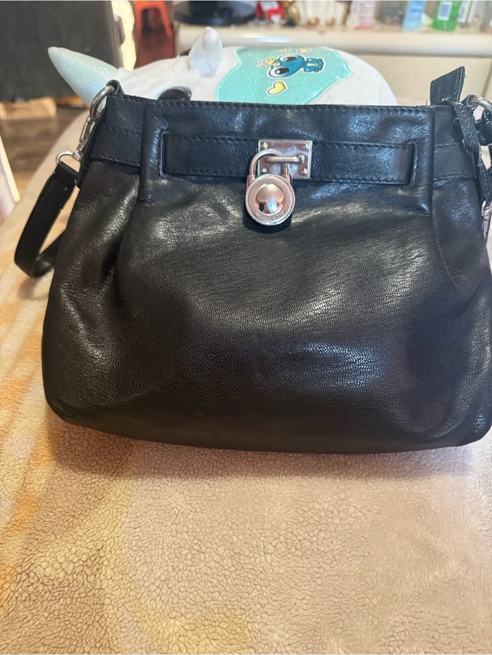 Michael Kors Black Leather Shoulder Bag with Silver Hardware